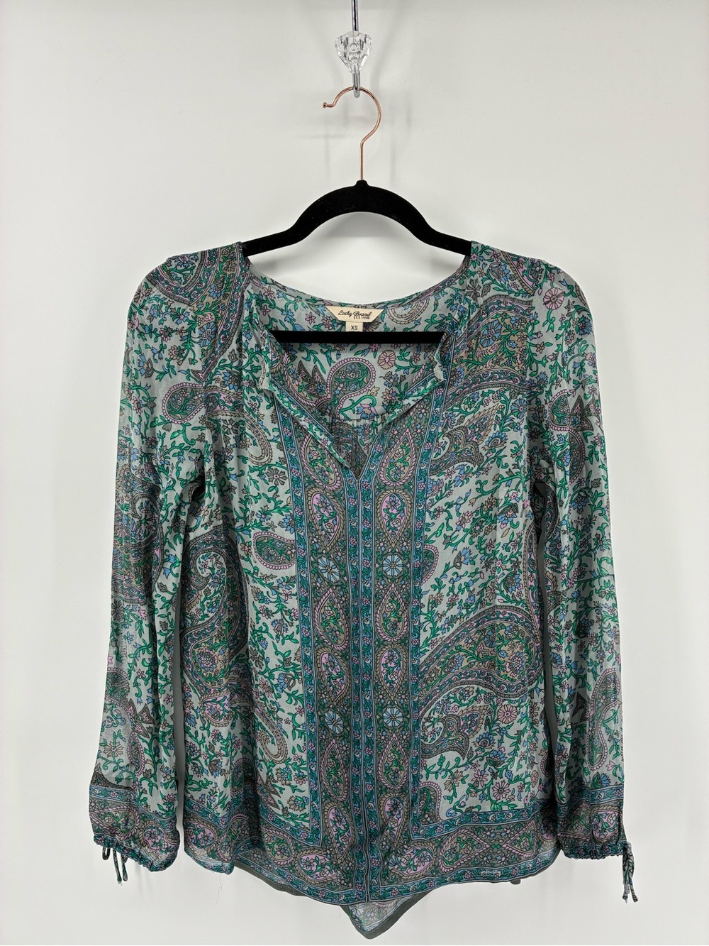 Lucky Brand Green Paisley Peasant Blouse